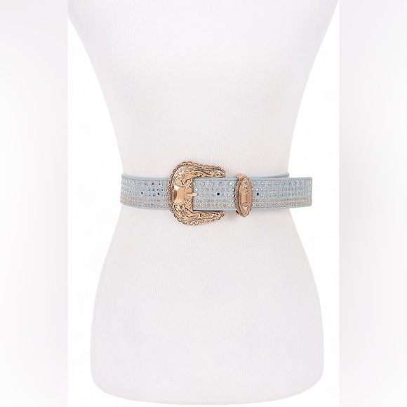 Blue Rhinestone Western Statement Belt with Gold or Silver Buckle - Picture 1 of 6